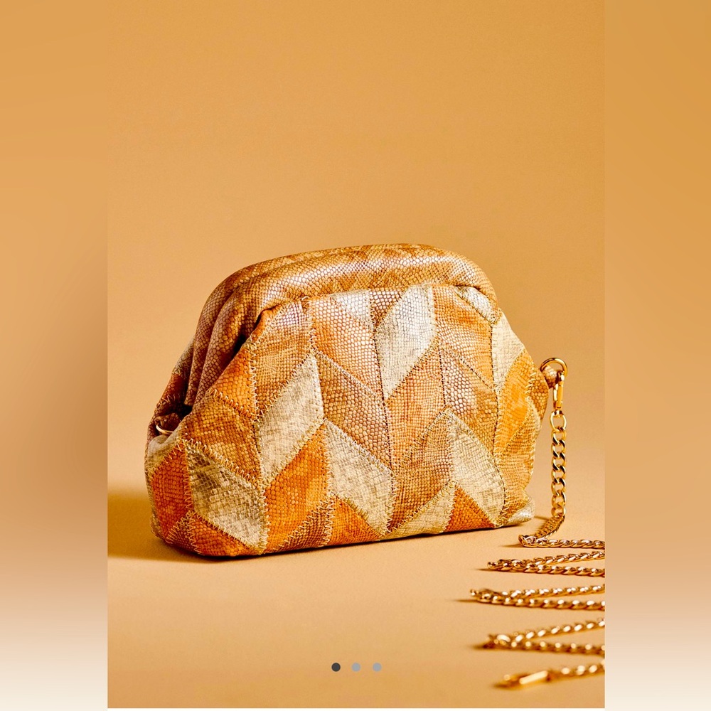 ANTHROPOLOGIE PATCHWORK CLUTCH IN BLUE PATTERN COLOR